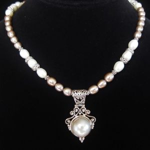 .925 Bali SS Mabe Pearl Pendant Necklace